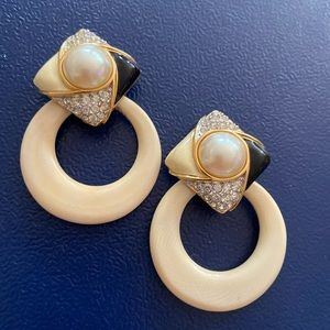 St. John Pearl/Enamel Statement Earrings